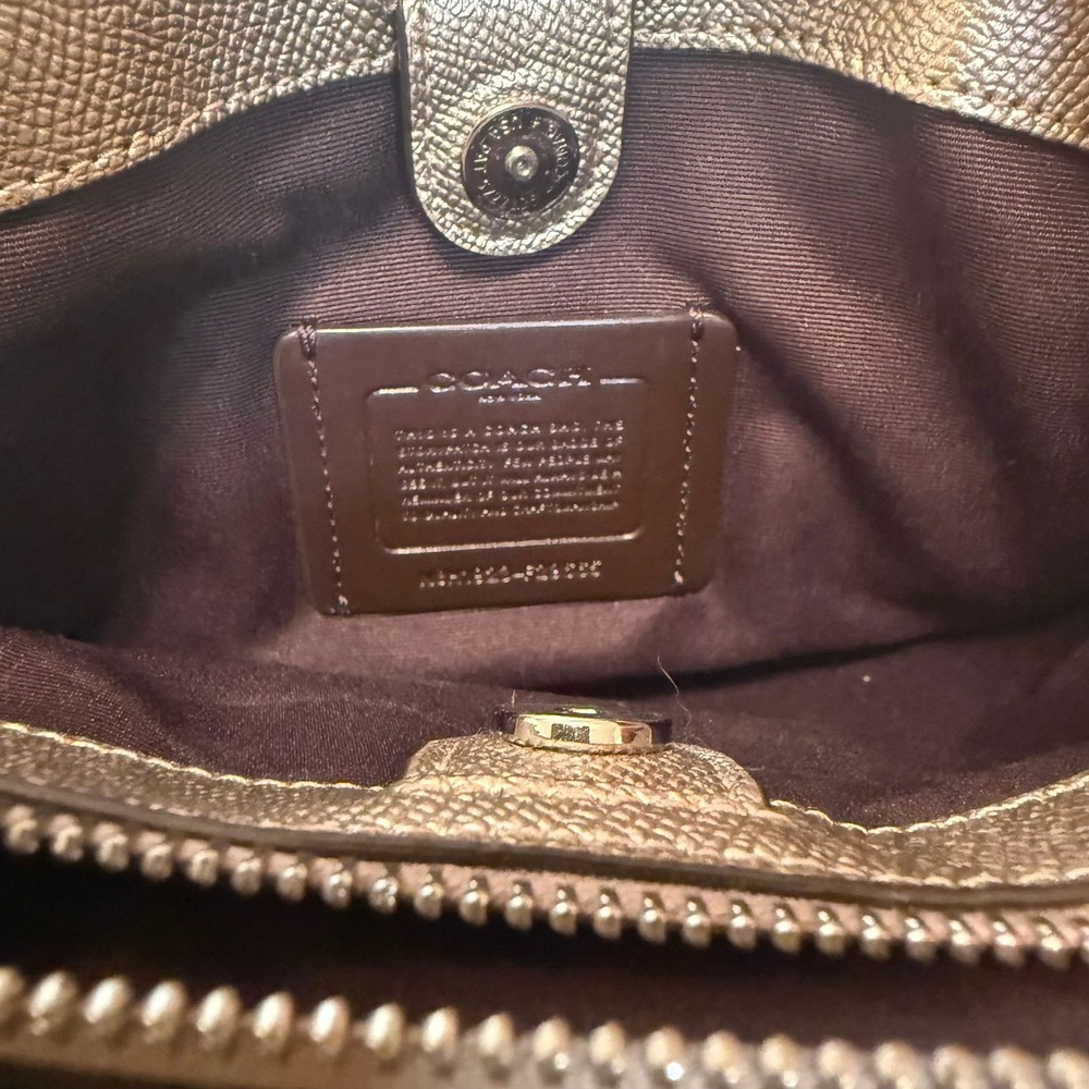 Coach Metallic Silver/Gold Crossgrain Leather Satchel Crossbody Bag F25595 - Picture 2 of 4